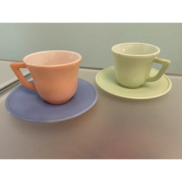 Childrens Hazel Atlas Moderntone 1950s Little Hostess 4 Pc Glass Tea Set - Picture 1 of 10